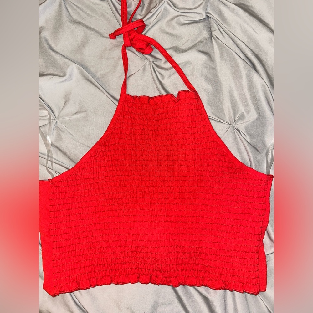Blue Blush Vibrant Coral Halter Tank Top